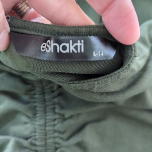 eShakti cap sleeve Ruched drawstring‎ Cotton Jersey dark olive green dress 14 - Picture 12 of 16